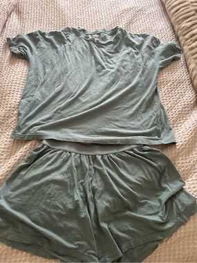 Hanes Sage Green Short Sleeve Top & Shorts Pajama Set